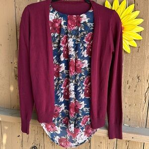 Floral Blouse and Cardigan Set